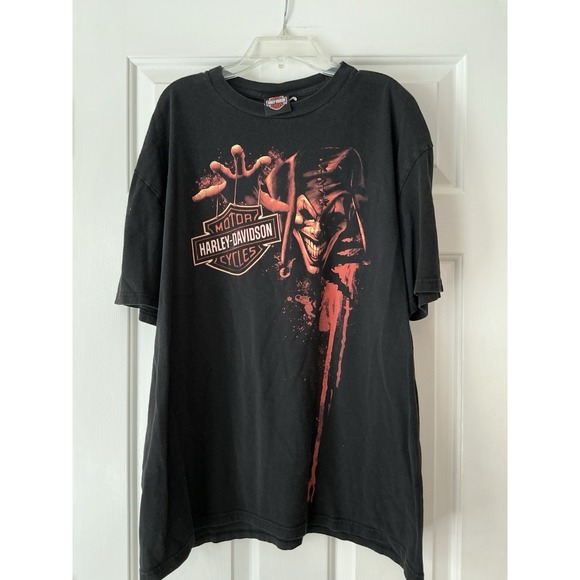 Harley Davidson Y2K black Joker graphic Scary Goth Tee Shirt Size XL Rare Creepy